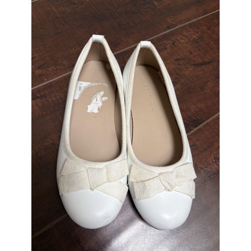 Elephantito White Leather Ballet Flats Bow Chic Girl EU 31 US 1 EUC Formal Dress - Picture 2 of 8
